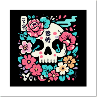 Skull and flowers Posters and Art